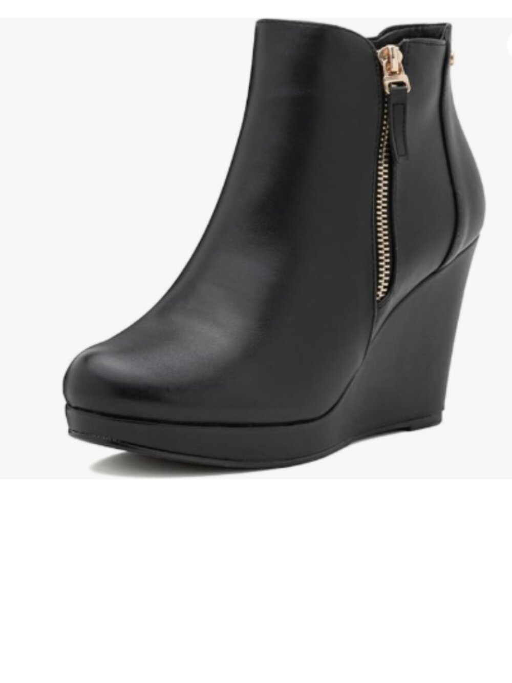 miss left Black Trendy Wedge Ankle Boots Round Toe Double Zippers High Heel Shoe